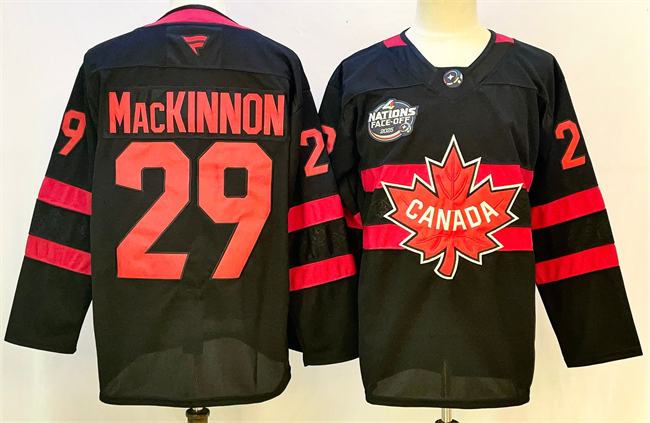 Men's Canada #29 Nathan MacKinnon Black 2025 4 Nations Face-Off Premium Stitched Jersey