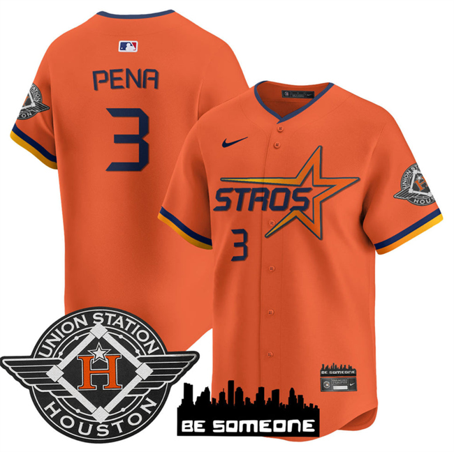 Men's Houston Astros #3 Jeremy Pe?a Orange 2025 City Connect Limited Stitched Baseball Jersey