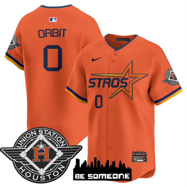 Men's Houston Astros #0 Orbit Orange 2025 City Connect Limited Stitched Baseball Jersey