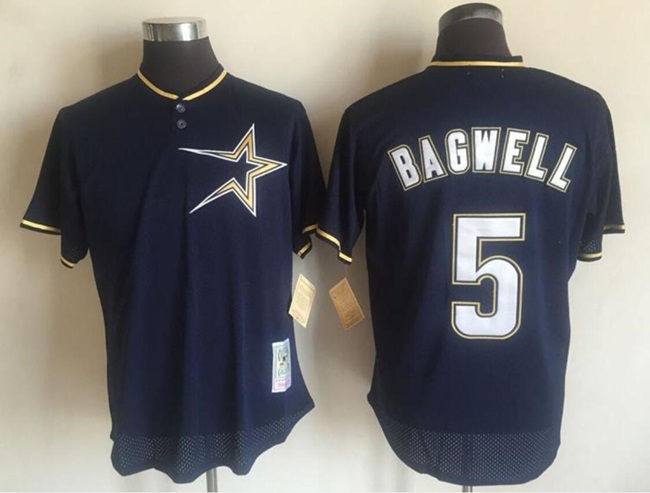Men's Houston Astros #5  Jeff Bagwell Active Player Custom Navy Blue 1997 Throwback Stitched Baseball Jersey