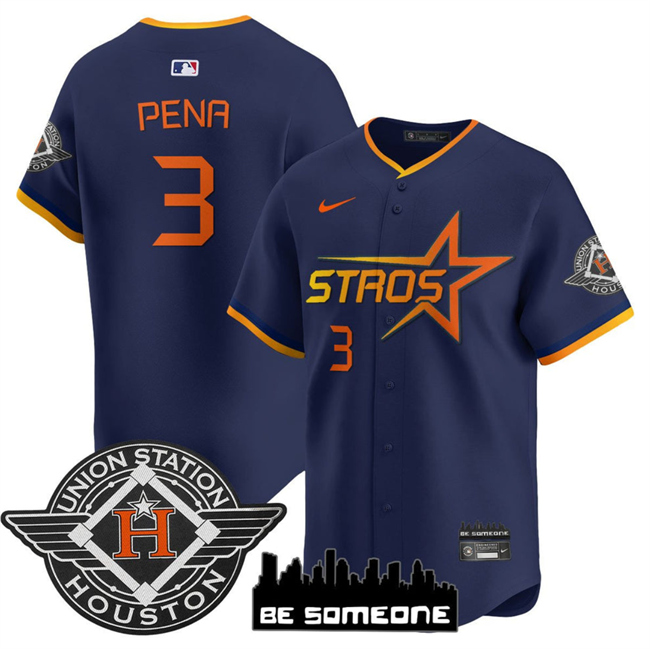 Men's Houston Astros #3 Jeremy Pe?a Navy 2025 City Connect Limited Stitched Baseball Jersey