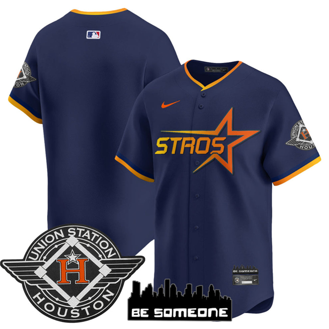 Men's Houston Astros Blank Navy 2025 City Connect Limited Stitched Baseball Jersey