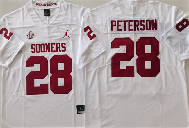 Men's Oklahoma Sooners #28 Adrian Peterson White Stitched Jersey