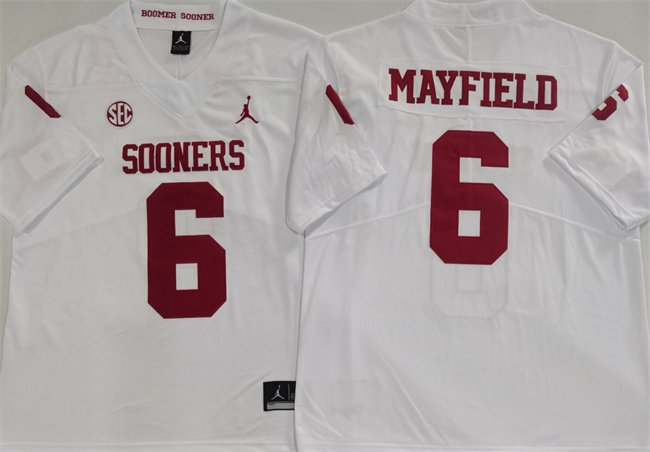 Men's Oklahoma Sooners #6 Baker Mayfield White Stitched Jersey
