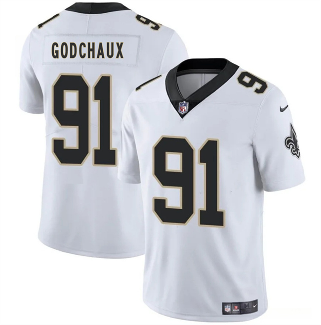 Men's New Orleans Saints #91 Davon Godchaux White 2025 Vapor Limited Stitched Football Jersey