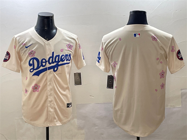 Men's Los Angeles Dodgers Blank Cream 2025 Tokyo Series Limited Cherry Blossoms Baseball Jersey