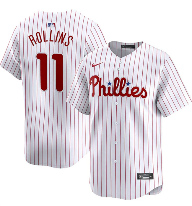 Men's Philadelphia Phillies #11 Jimmy Rollins White Home Limited Stitched Jersey