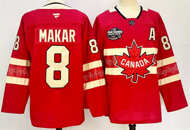 Men's Canada #8 Cale Makar Red 2025 4 Nations Face-Off Premium Stitched Jersey