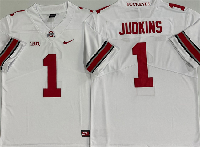 Men's Ohio State Buckeyes #1 Quinshon Judkins White Limited Stitched Jersey