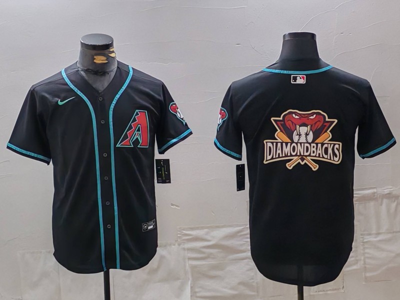 Men's Arizona Diamondbacks Black Team Big Logo Cool Base Stitched Baseball  Jersey