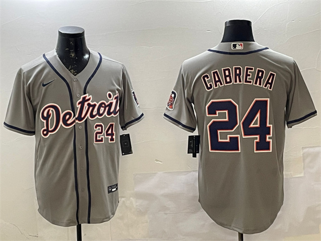 Men's Detroit Tigers #24 Miguel Cabrera Grey Cool Base Stitched Baseball Jersey