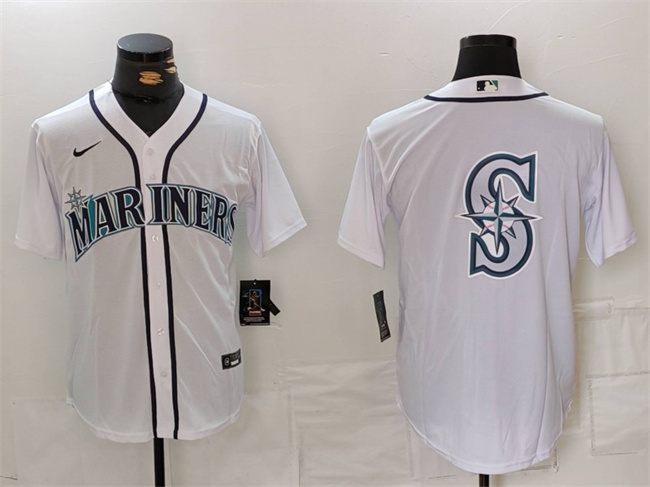 Men's Seattle Mariners White Team Big Logo Cool Base Stitched Jersey