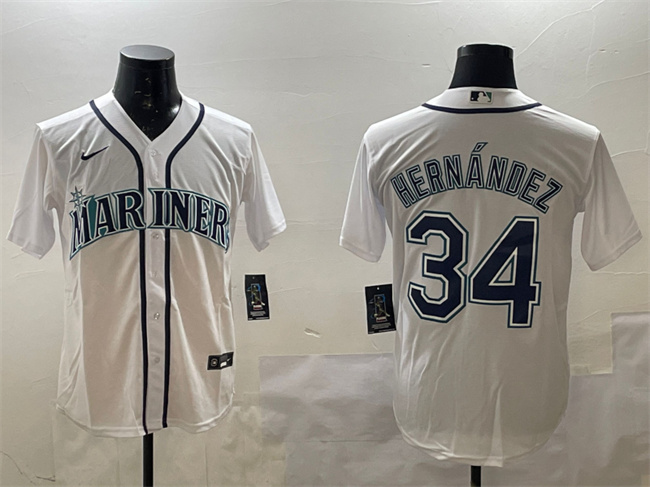 Men's Seattle Mariners #34 Félix Hernández White Cool Base Stitched Baseball Jersey