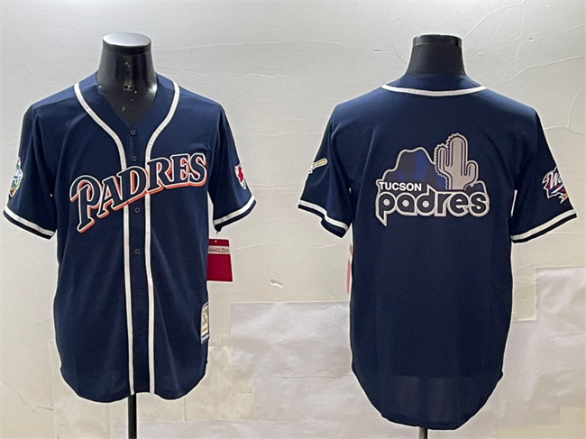 Men's San Diego Padres Tan Team Big Logo Navy 1998 World Series Cool Base Stitched Baseball  Jersey