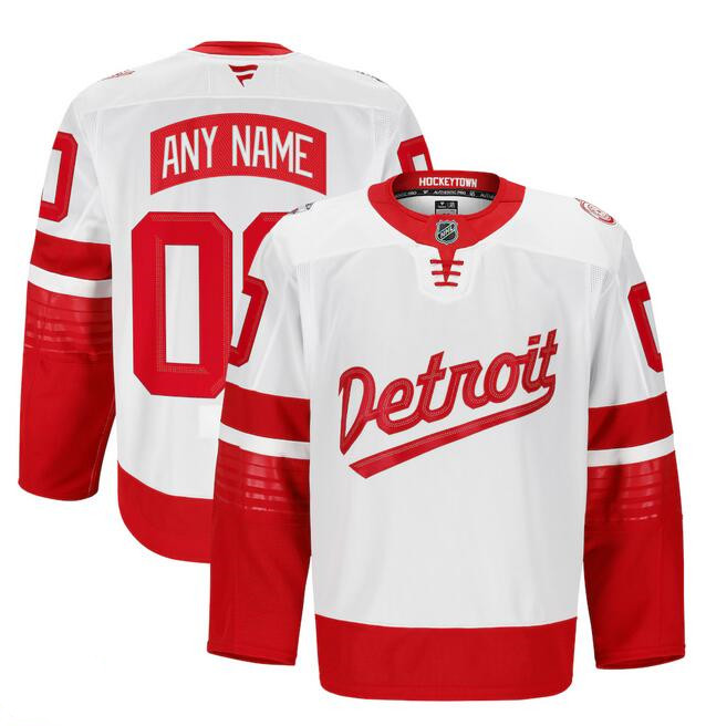 Men's Detroit Red Wings Active Player Custom White Red 2024-25 Stadium Series Patch Stitched Jersey