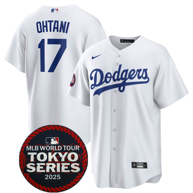 Men's Los Angeles Dodgers #17 Shohei Ohtani White 2025 World Tour Tokyo Series Home Cherry Blossoms Baseball Jersey