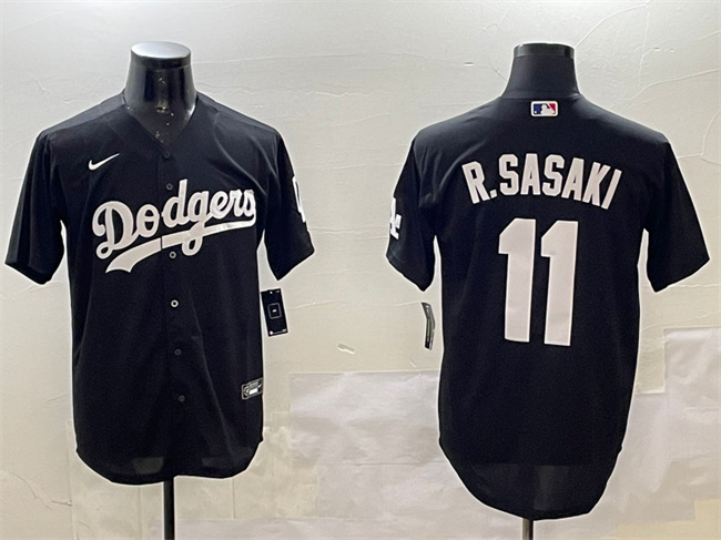 Men's Los Angeles Dodgers #11 Roki Sasaki Black Cool Base Stitched Baseball  Jersey