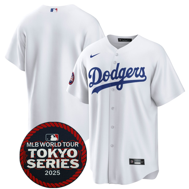 Men's Los Angeles Dodgers Blank White 2025 World Tour Tokyo Series Home Cherry Blossoms Baseball Jersey