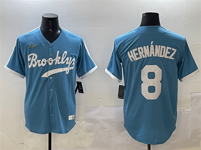 Men's Brooklyn Dodgers #8 Enrique Hernández Light Blue Stitched Baseball Jersey