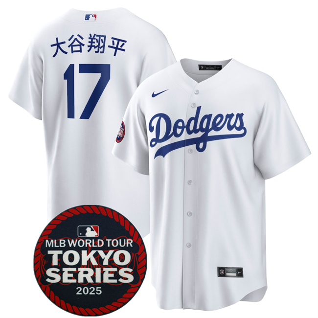 Men's Los Angeles Dodgers #17 大谷翔平 White 2025 World Tour Tokyo Series Home Cherry Blossoms Baseball Jersey