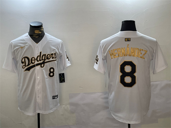 Men's Los Angeles Dodgers #8 Enrique Hernández White Gold Home Limited Stitched Baseball Jersey
