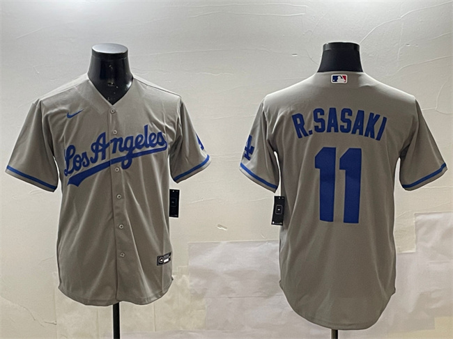Men's Los Angeles Dodgers #11 Roki Sasaki Grey Cool Base Stitched Baseball  Jersey