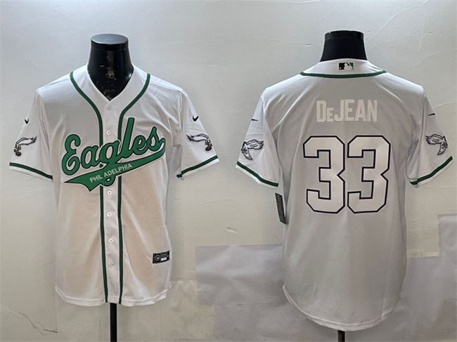 Men's Philadelphia Eagles #33 Cooper DeJean White Cool Base Stitched Baseball Jersey