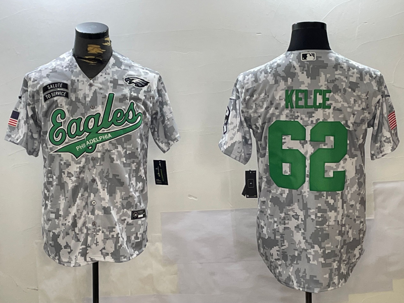 Men's Philadelphia Eagles #62 Jason Kelce Arctic Camo 2024 Salute to Service Stitched Baseball  Jersey