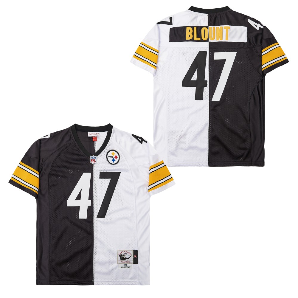 Men's  Pittsburgh Steelers #47 Mel Blount Mitchell & Ness Big & Tall Split Legacy Retired Player Replica Jersey - Black White