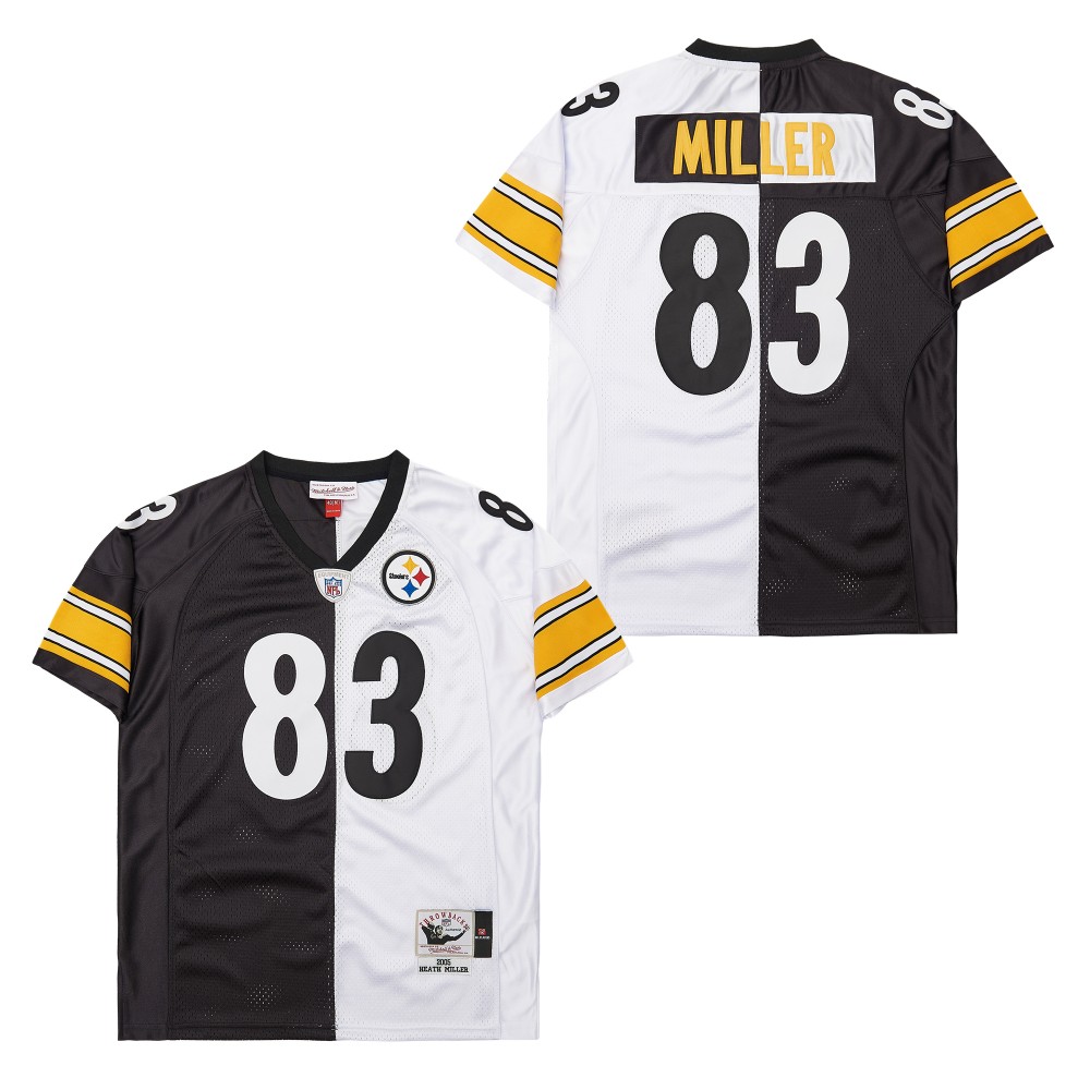 Men's Pittsburgh Steelers #83 Heath Miller Mitchell & Ness Big & Tall Split Legacy Retired Player Replica Jersey - Black White