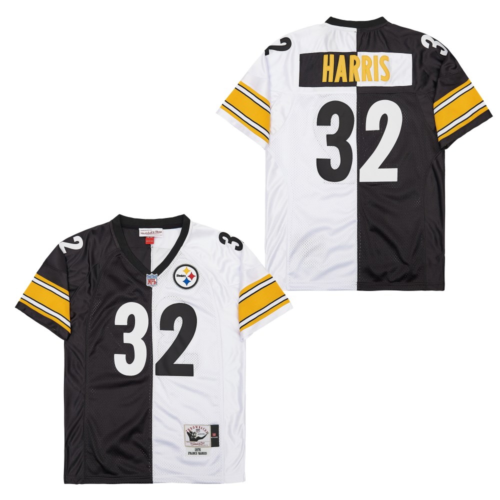 Men's  Pittsburgh Steelers #32 Franco Harris Mitchell & Ness Big & Tall Split Legacy Retired Player Replica Jersey - Black White