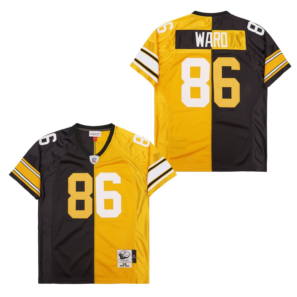 Men's Pittsburgh Steelers #86 Hines Ward Mitchell & Ness Big & Tall Split Legacy Retired Player Replica Jersey - Black Gold