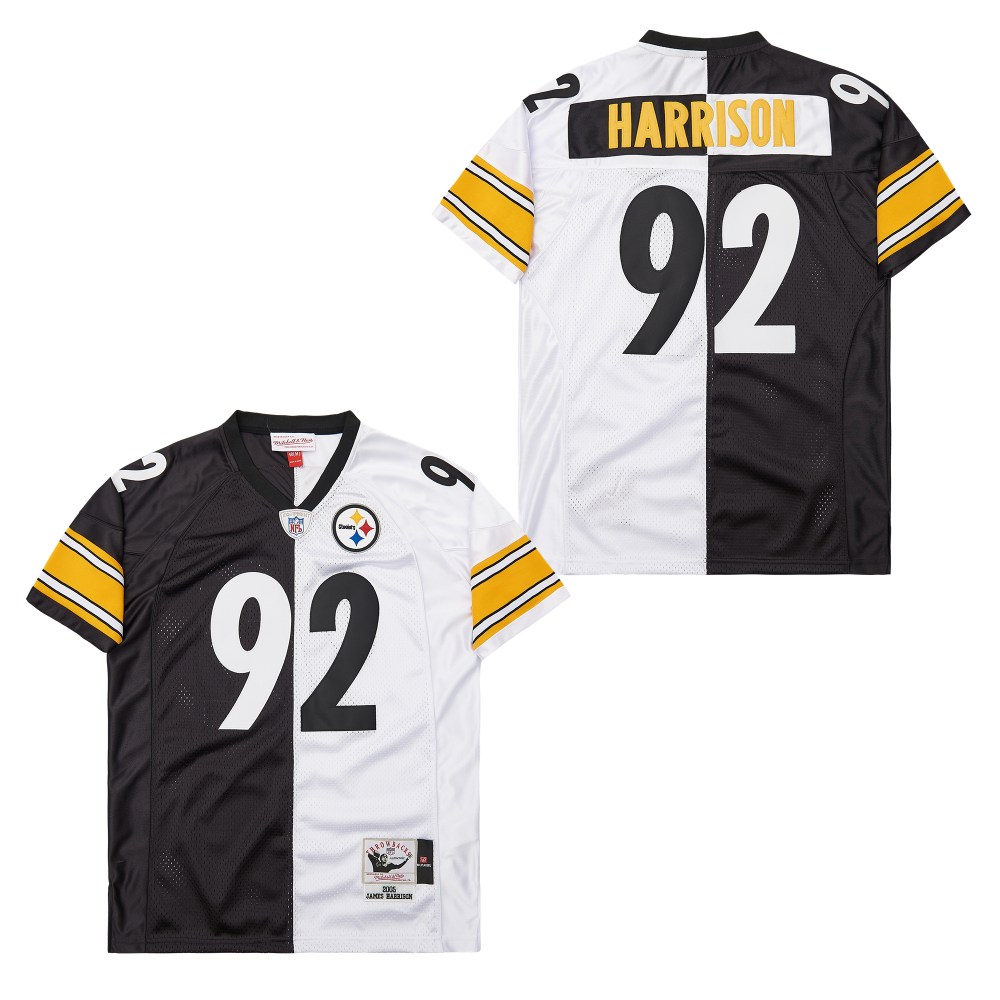 Men's Pittsburgh Steelers #92 James Harrison Mitchell & Ness Big & Tall Split Legacy Retired Player Replica Jersey - Black White