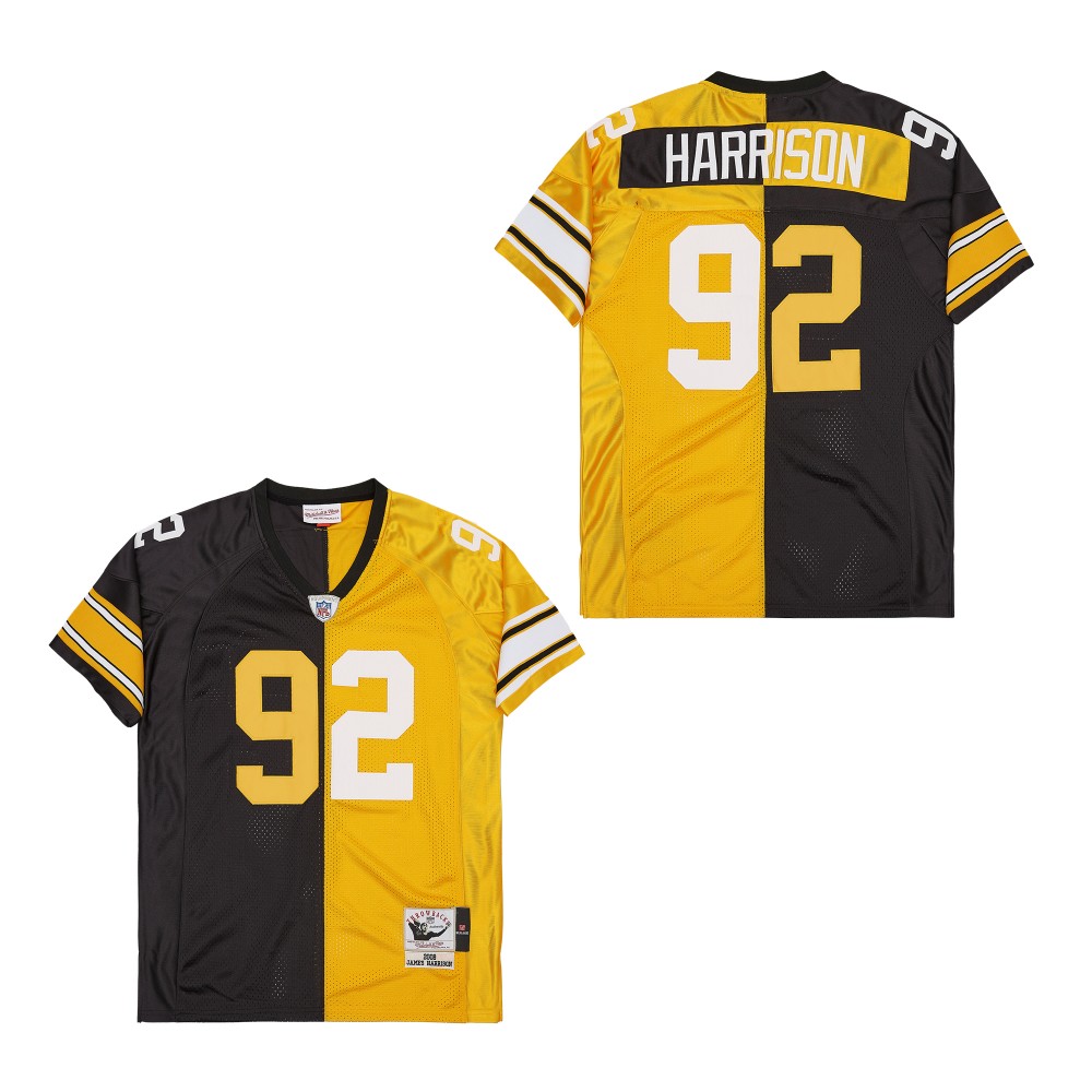 Men's Pittsburgh Steelers #92 James Harrison Mitchell & Ness Big & Tall Split Legacy Retired Player Replica Jersey - Black Gold