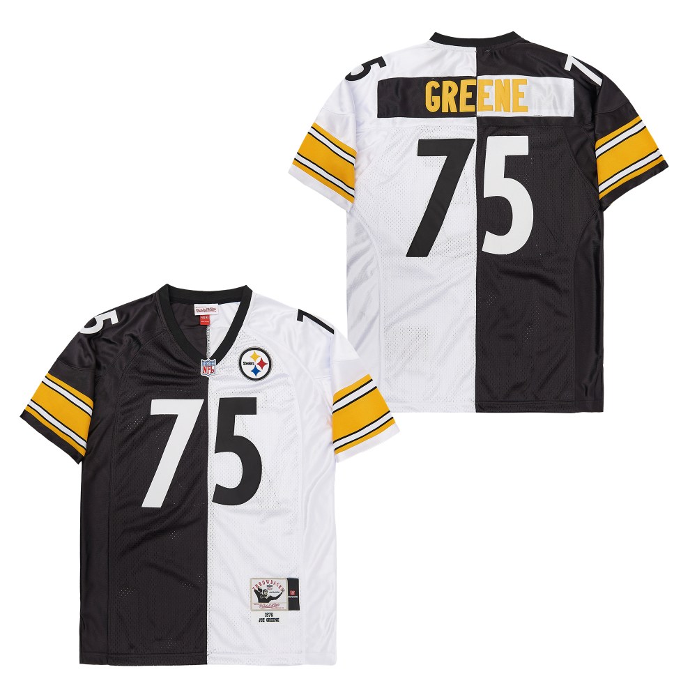 Men's Pittsburgh Steelers #75 Joe Greene Mitchell & Ness 1976 Split Legacy Replica Jersey - Black White