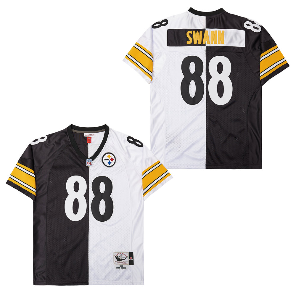Men's Pittsburgh Steelers #88 Lynn Swann Mitchell & Ness Big & Tall Split Legacy Retired Player Replica Jersey - Black White