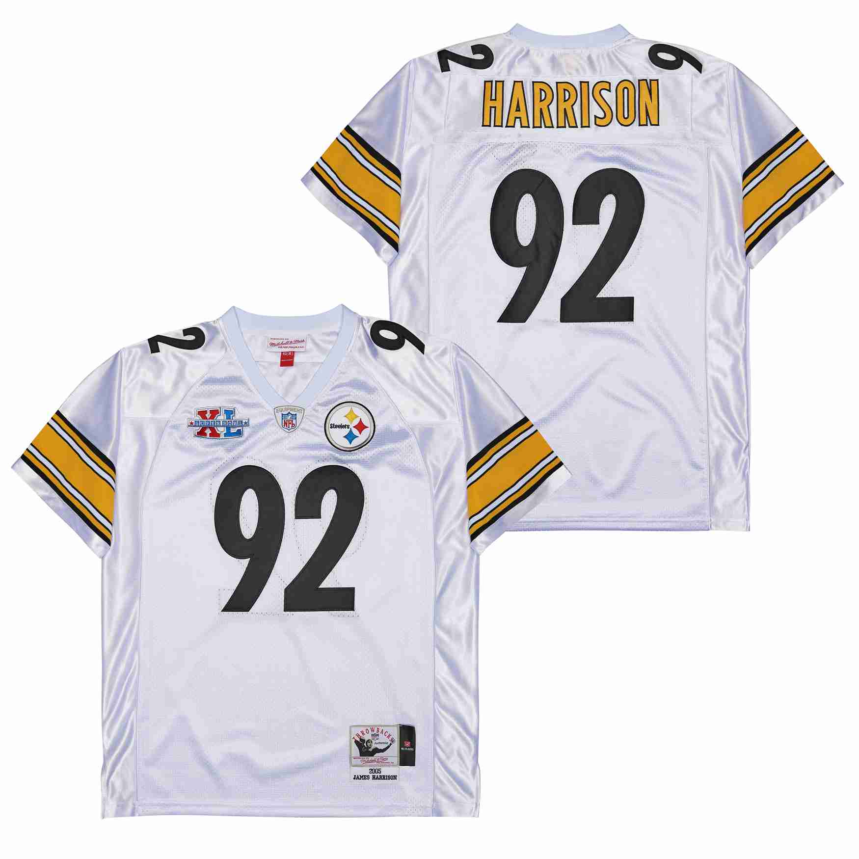 Men's Pittsburgh Steelers #92 James Harrison Mitchell & Ness 2005 Legacy Replica Team Jersey - White
