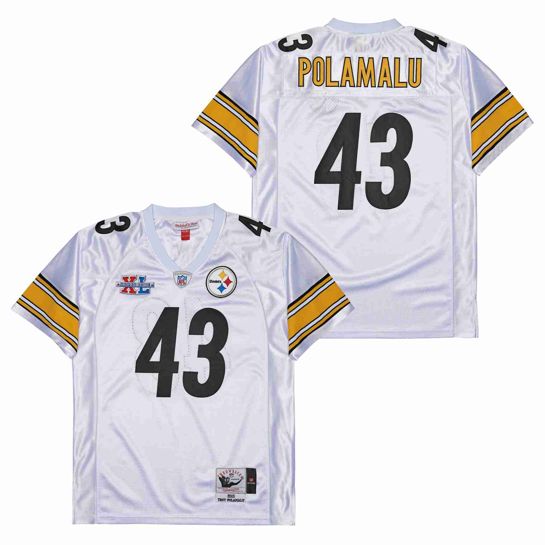 Men's Pittsburgh Steelers #43 Troy Polamalu Mitchell & Ness 2005 Legacy Replica Team Jersey - White