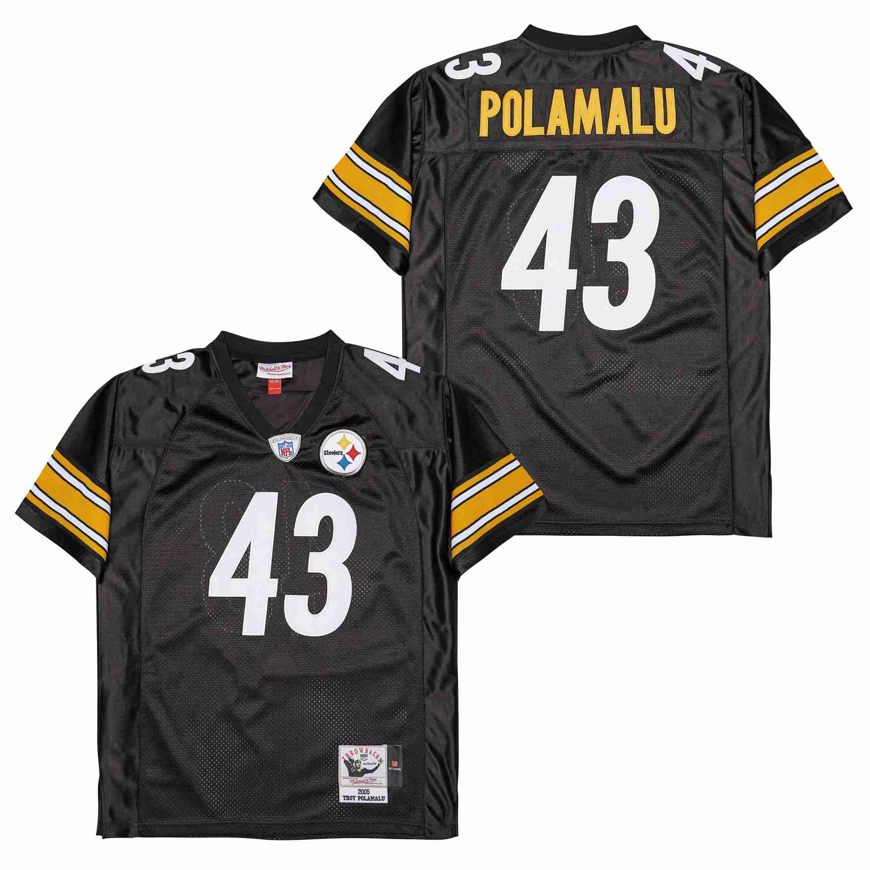 Men's Pittsburgh Steelers #43 Troy Polamalu Mitchell & Ness 2005 Legacy Replica Team Jersey -Black