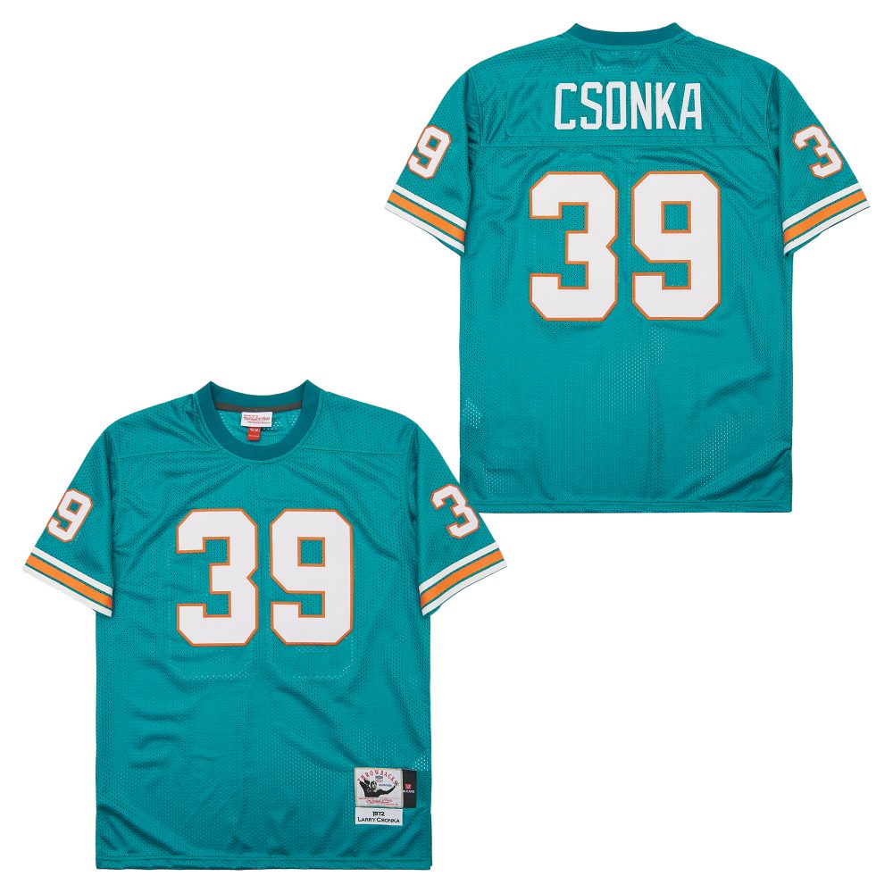 Men's Miami Dolphins #39 Larry Csonka Mitchell & Ness 1972 Legacy Replica Jersey - Aqua