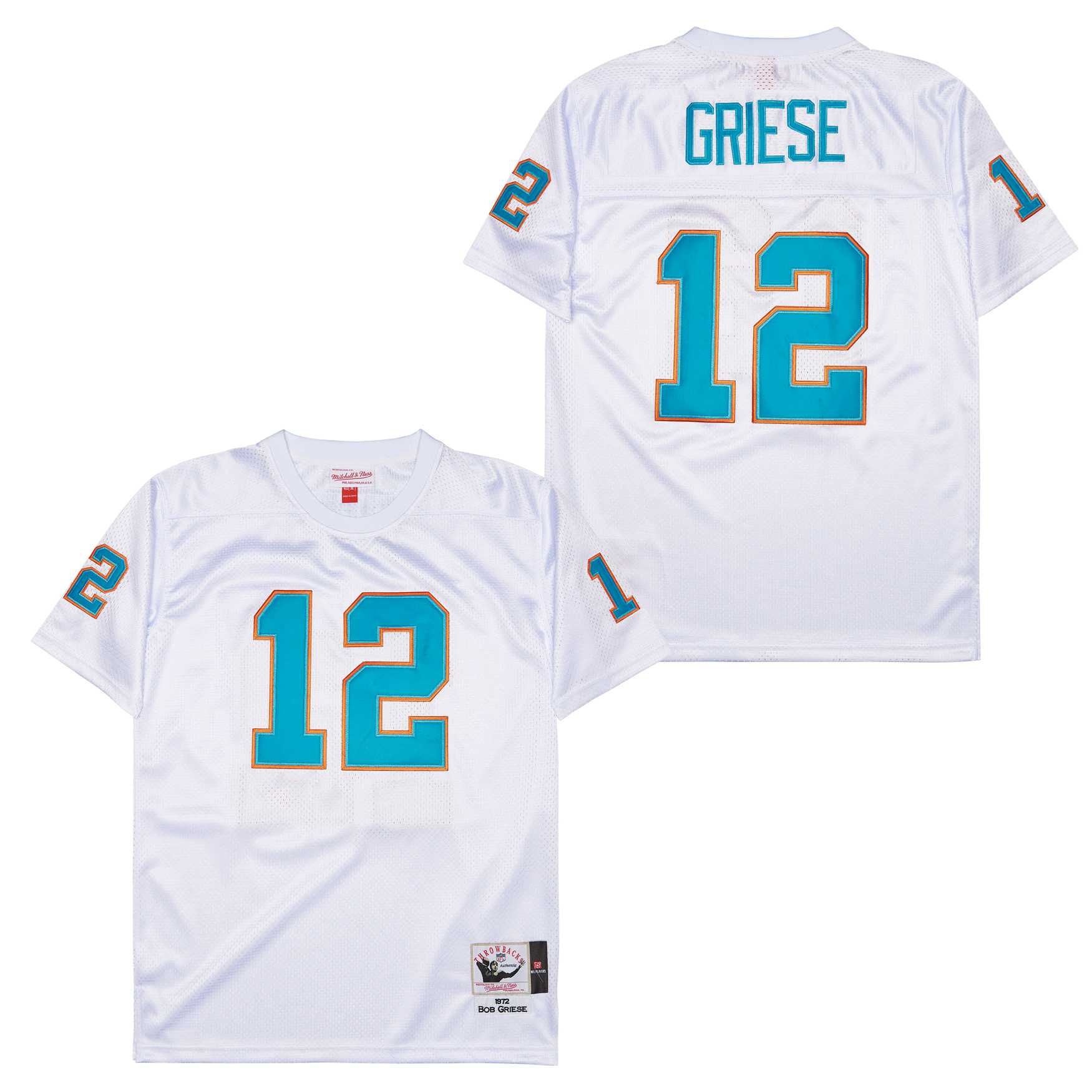 Men's Miami Dolphins #12 Bob Griese Mitchell & Ness 1972 Legacy Replica Jersey - White