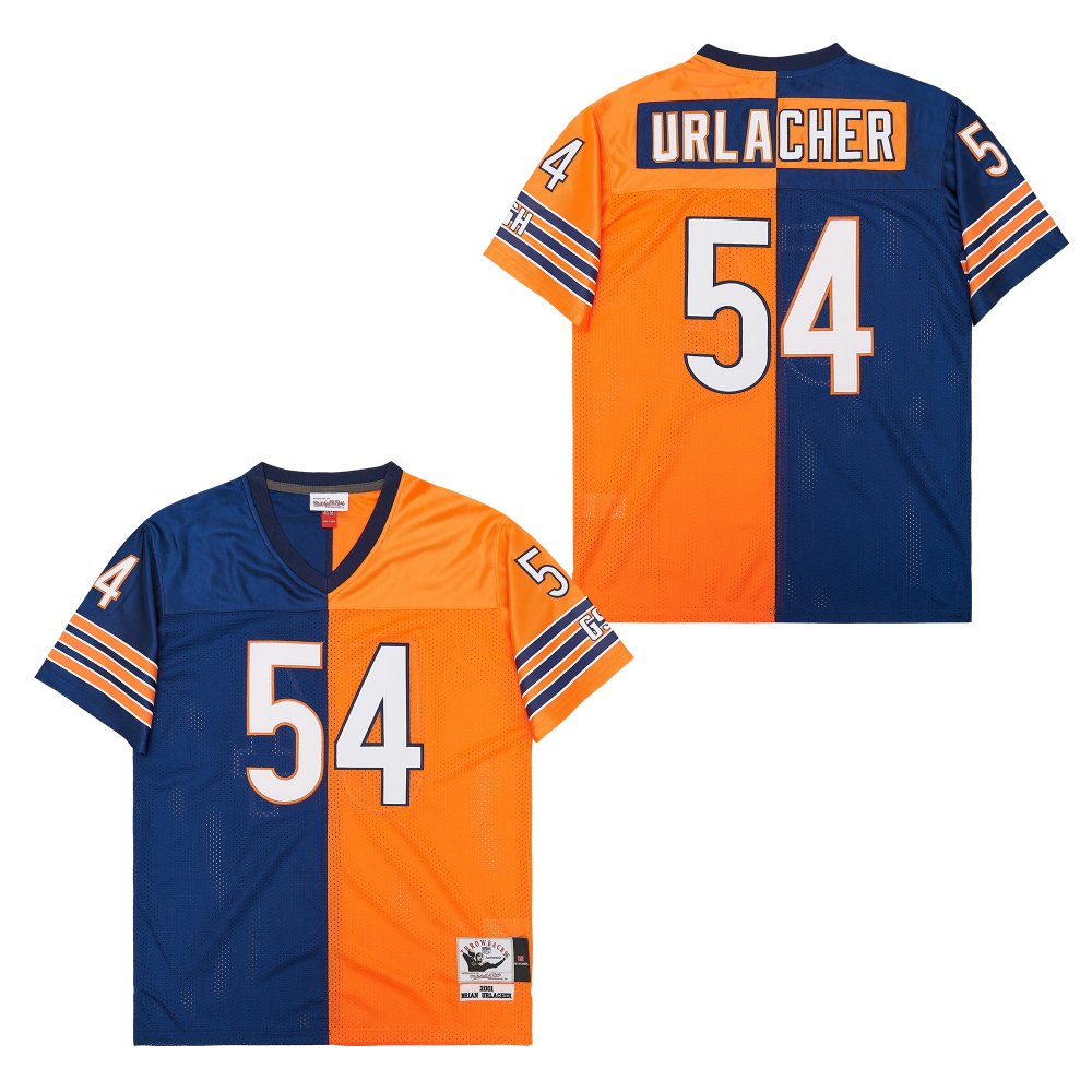 Men's Chicago Bears #54 Brian Urlacher Mitchell & Ness Big & Tall Split Legacy Retired Player Replica Jersey - Navy Orange
