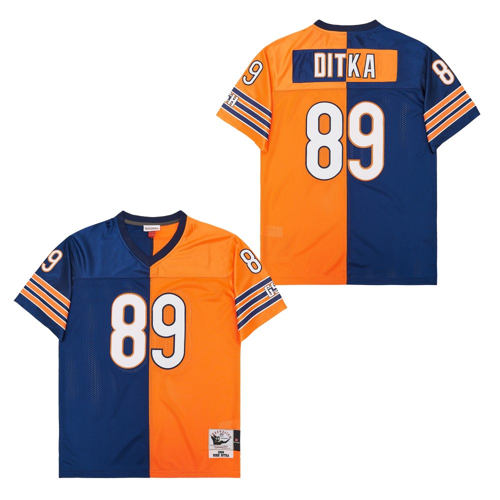 Men's Chicago Bears #89 Mike Ditka Mitchell & Ness Big & Tall Split Legacy Retired Player Replica Jersey - Navy Orange