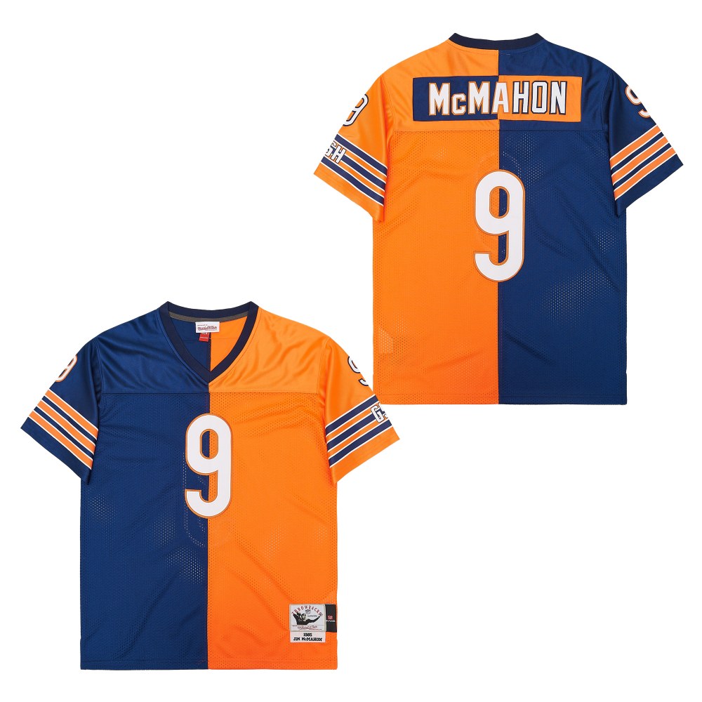 Men's Chicago Bears #9 Jim McMahon Mitchell & Ness Big & Tall Split Legacy Retired Player Replica Jersey - Navy Orange