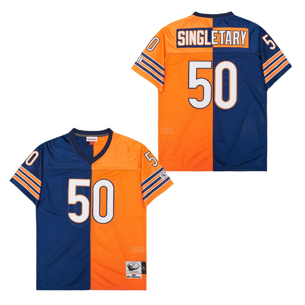 Men's Chicago Bears #50 Mike Singletary Mitchell & Ness Big & Tall Split Legacy Retired Player Replica Jersey - Navy Orange