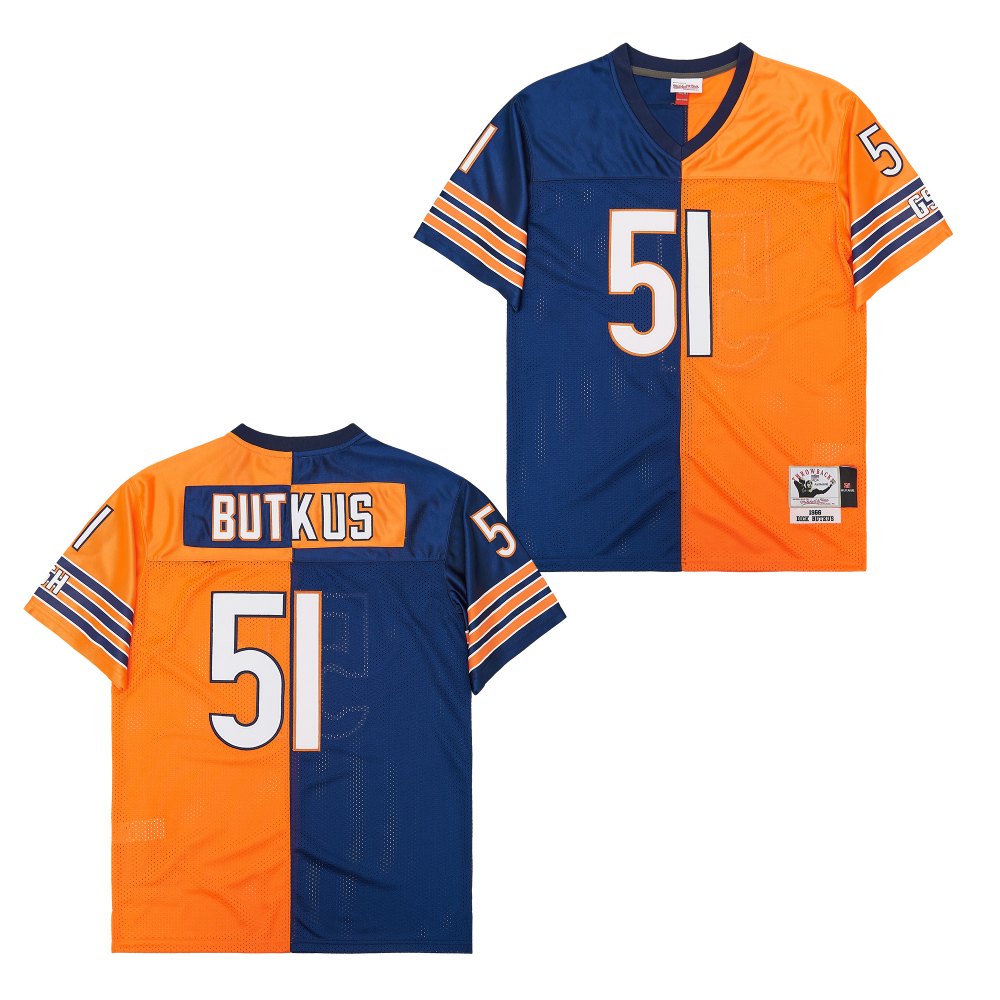Men's Chicago Bears #51 Dick Butkus Mitchell & Ness Big & Tall Split Legacy Retired Player Replica Jersey - Navy Orange