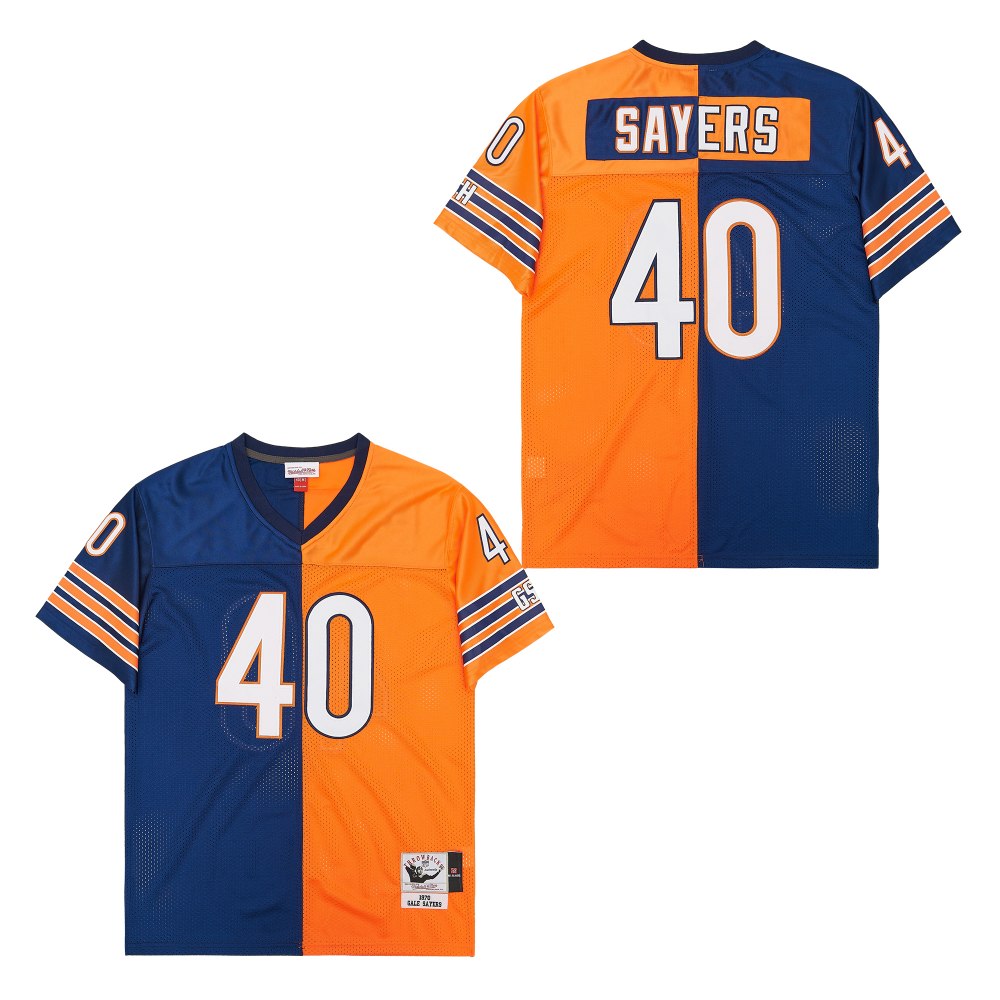 Men's Chicago Bears #40 Gale Sayers Mitchell & Ness Big & Tall Split Legacy Retired Player Replica Jersey - Navy Orange