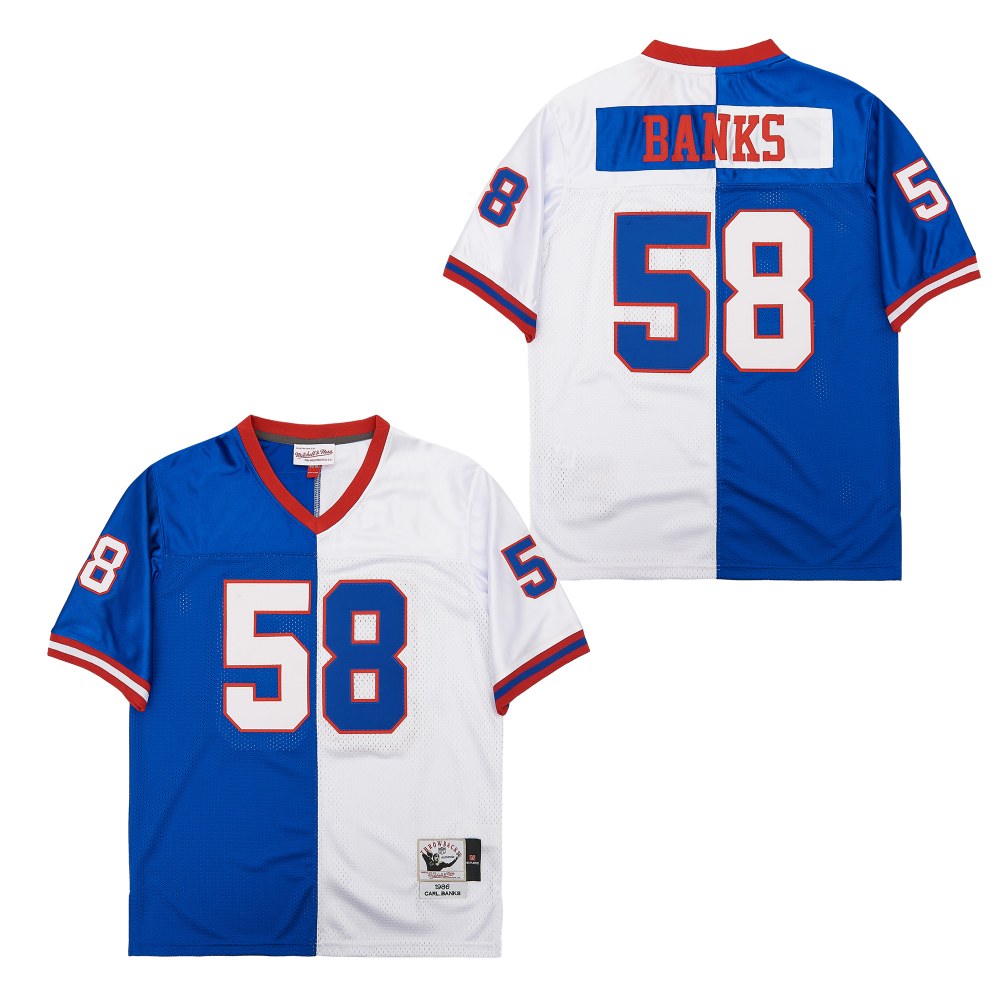 Men's New York Giants #58 Carl Banks Mitchell & Ness  Split Legacy Replica Jersey - Royal White