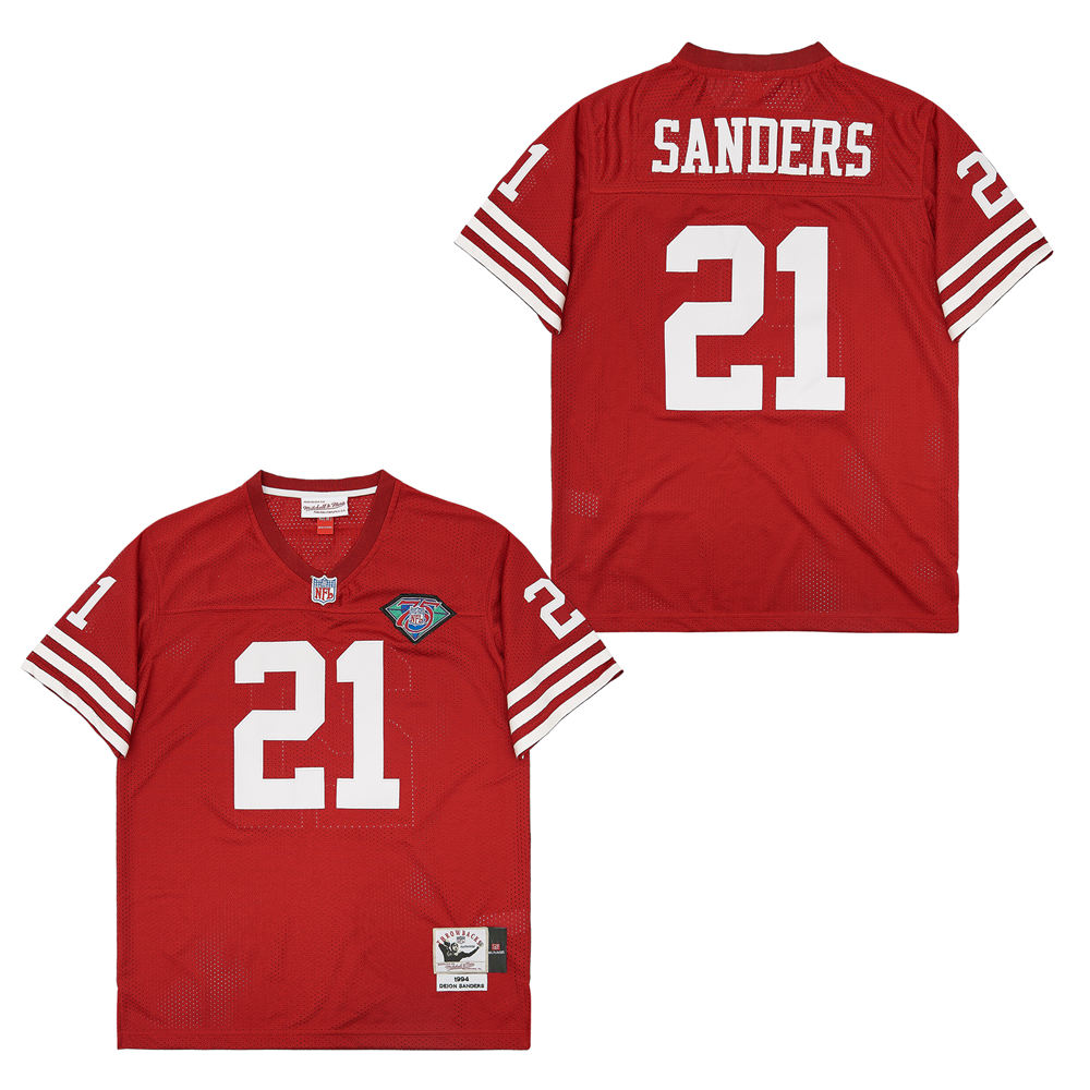 Men's San Francisco 49ers #21 Deion Sanders 1989 Mitchell & Ness Legacy Replica Jersey - Scarlet