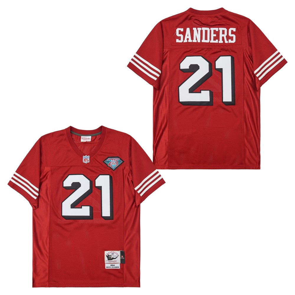 Men's San Francisco 49ers #21 Deion Sanders 1994 Mitchell & Ness Throwback Retired Player Jersey -Scarlet